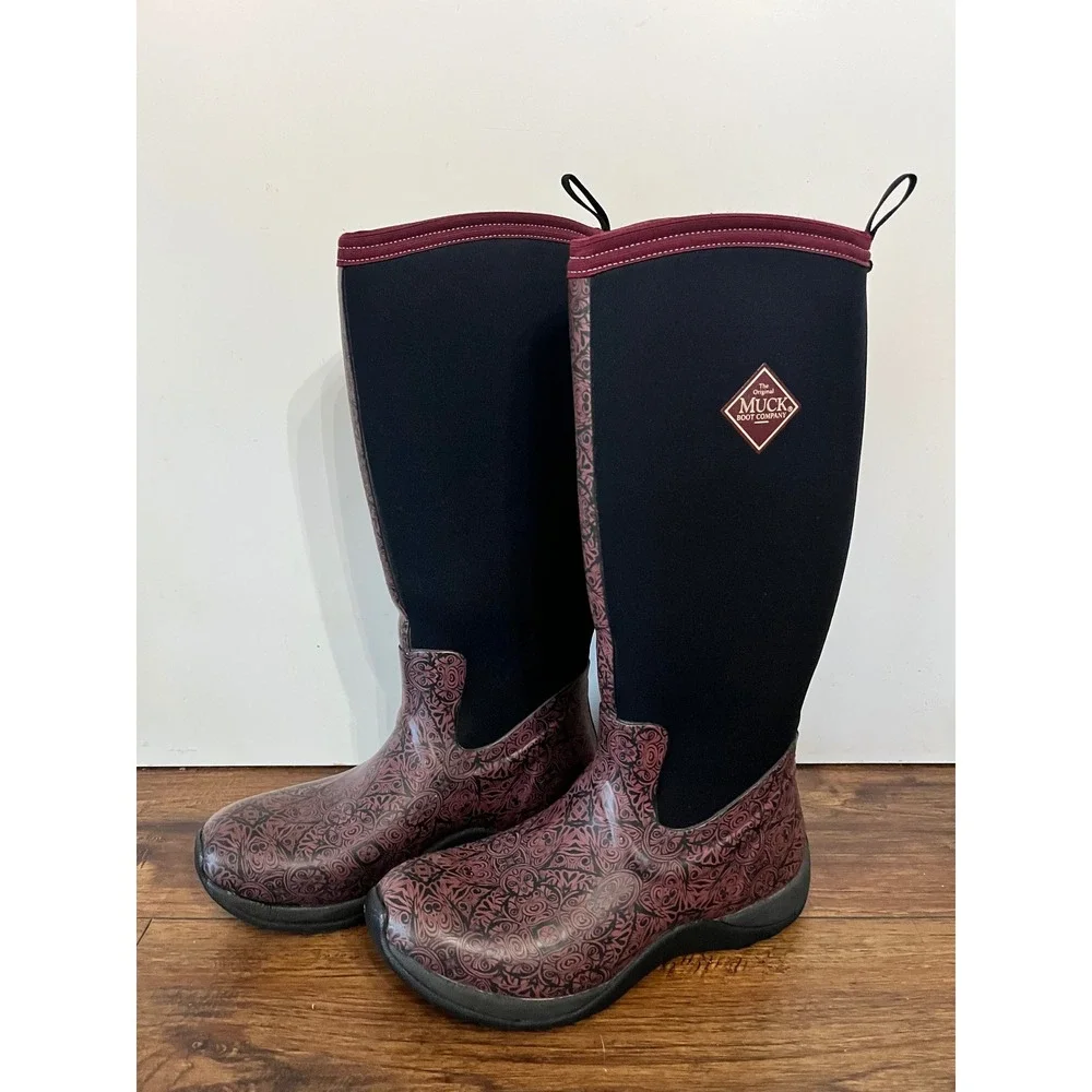 Muck Boot Company Womens 7 Burgundy Paisley Tall Rain Boots Waterproof 070015